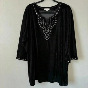 Quacker Factory Velvet Embellish Tunic Top Formal Party Wedding Guest 3X